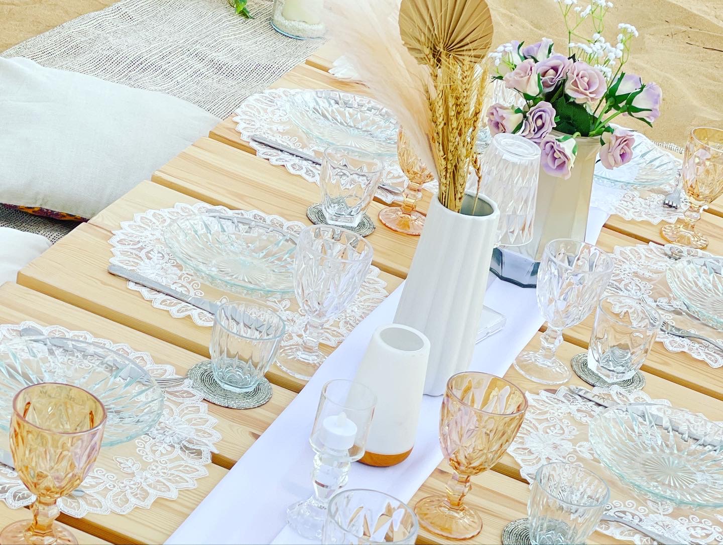 Boho picnic setup for 2 to 6 guests